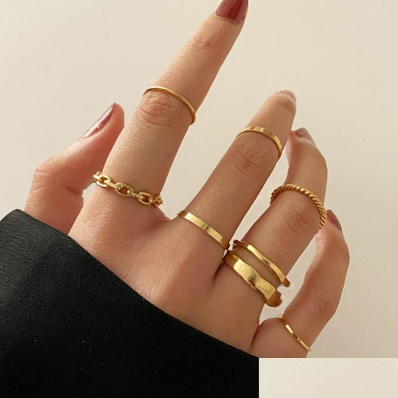 

Cluster Rings Cluster Rings Punk Gold Wide Chain Set For Women Girls Fashion Irregar Finger Thin Ring 2022 Female Trendy Jewelry Par Dhvq1