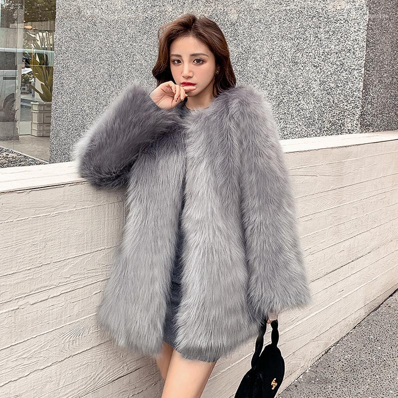 

Women's Fur 2022 Net Winter Raccoon Woven Coat Women's Medium Long Young, White