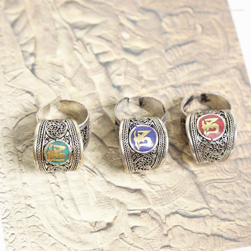

Cluster Rings Tibetan For Man Metal Copper OM Amulet Tibet Mantras Ring R023
