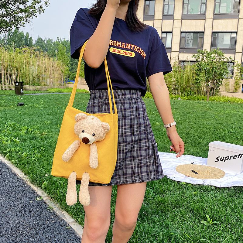 

Evening Bags Kawaii Fashion Bear Bag Women's Simple Messenger Large Capacity One-shoulder Canvas, White