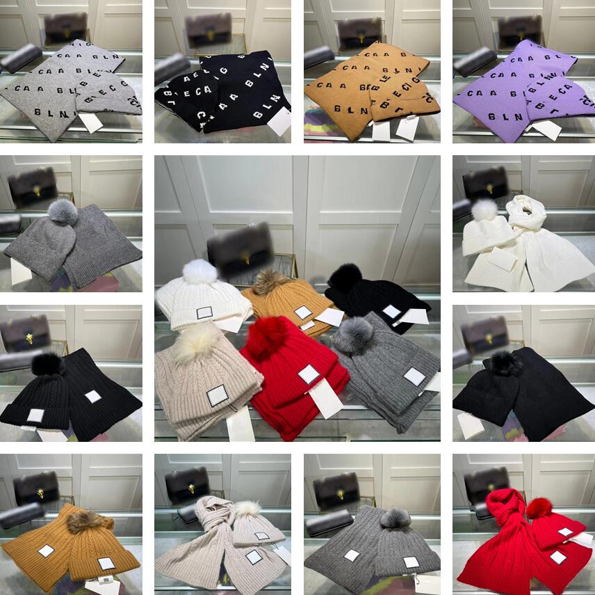 

Unisex Designer Cashmere Scarf Set 2 Piece Warmth Scarves Beanies Hat for Men Women Knitting Skull Caps Winter classic Letter Woollen Cap Scarfs
