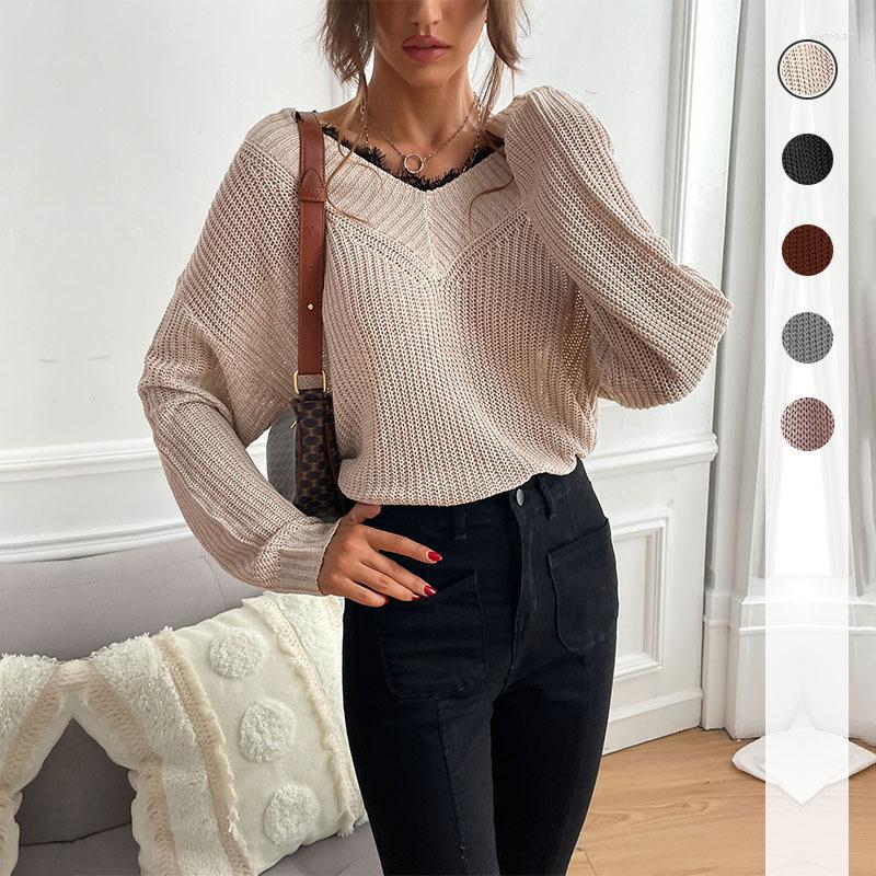 

Women' Sweaters Jenvon Coran Lace Sweater Pull Femme Autumn Winter Clothes Women Jersey Pullover Long Sleeve Tops Knitted Jumper, Black