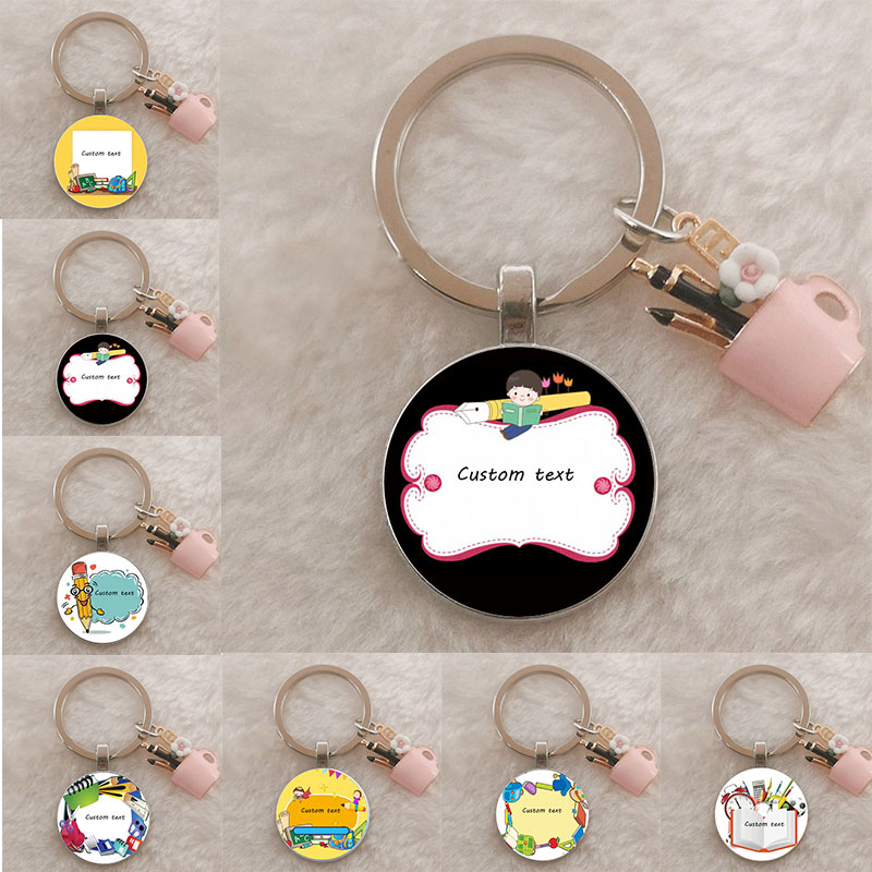 

25mm Custom Text Creative TeacherS Day Keychain Ladies Crystal Pendant Keychain High Quality Keyring Gift