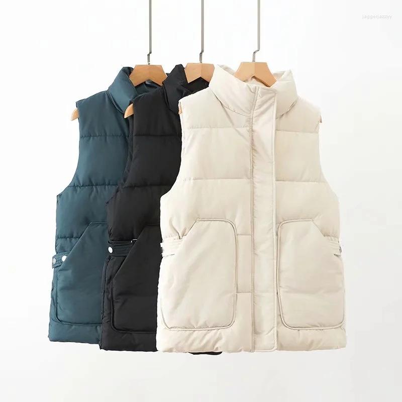 

Women's Vests Winter Coat Women Puff Waistcoat Vest Sleeveless Jacket Fall 2022 Clothing Chaleco De Mezclilla Mujer Stand Collar, Beige