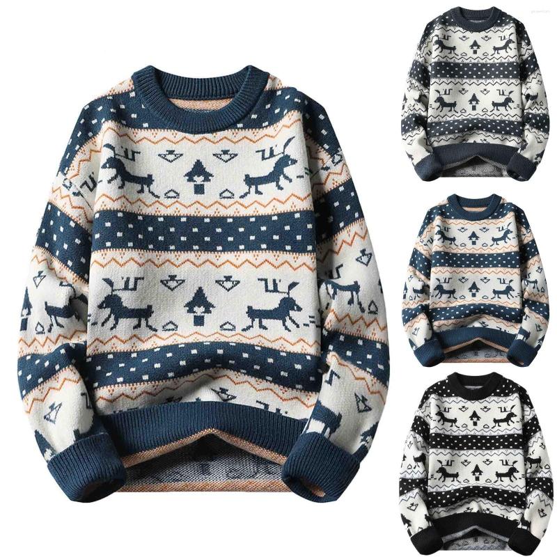

Men's Sweaters Male Autumn And Winter Casual Round Neck Printed Warm Long Sleeve Vacation Outdoor Knitted Sweater, Black