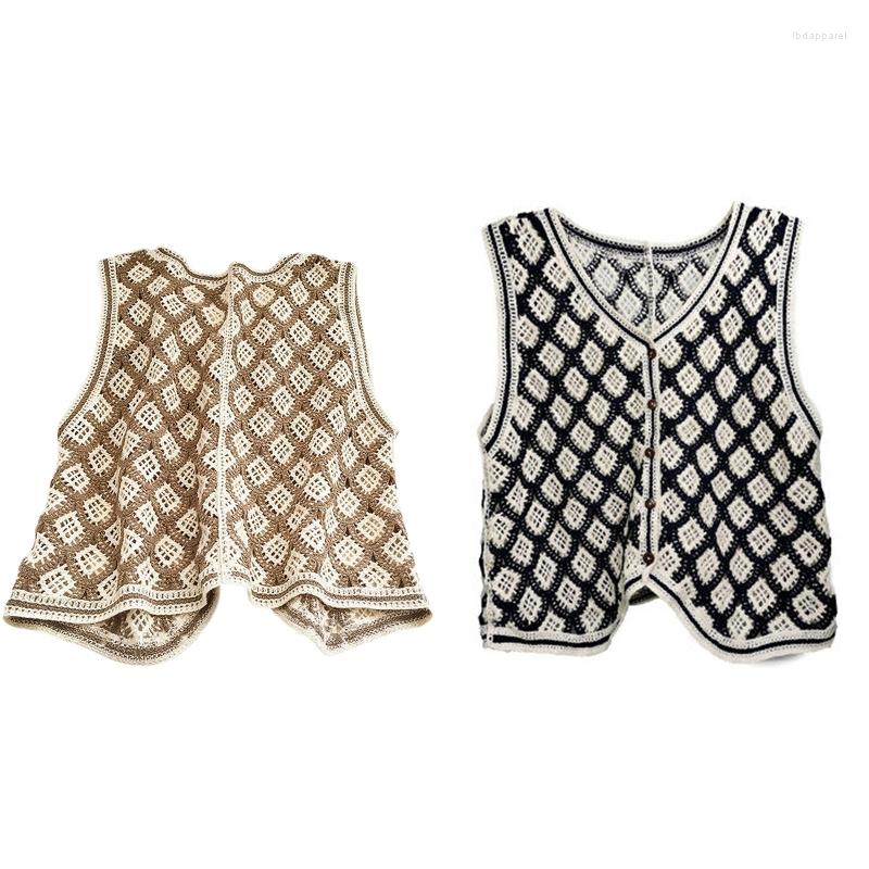

Women's Suits Women's V Neck Waistcoat Ins Knit Vest Classic Diamond Plaid Sleeveless Cardigan, Black