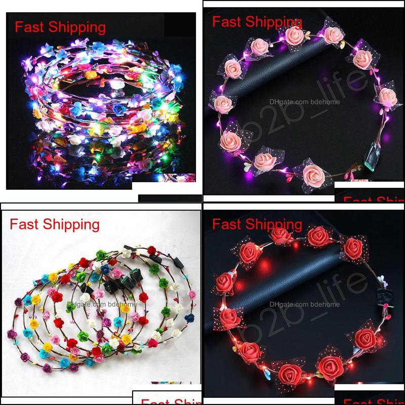 

Other Fashion Accessories Flashing Led Hairbands Strings Glow Flower Crown Headbands Light Party Rave Floral Hair Garland Luminous Wr Otomq