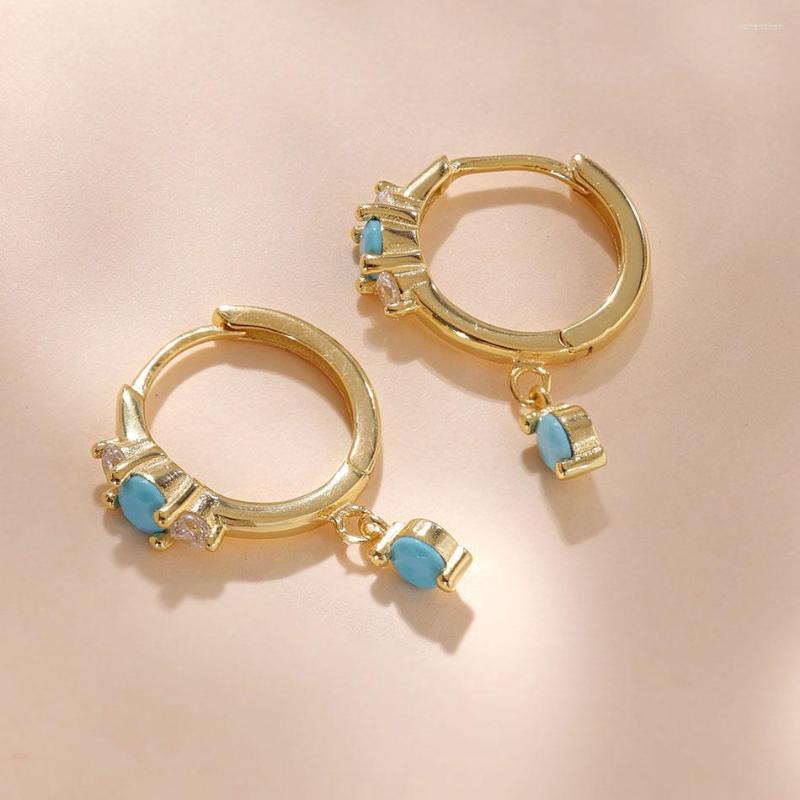 

Hoop Earrings 925 Sterling Silver Turquoise Pendant For Women Simple Mini Piercing Autumn Fashion Classic Jewelry