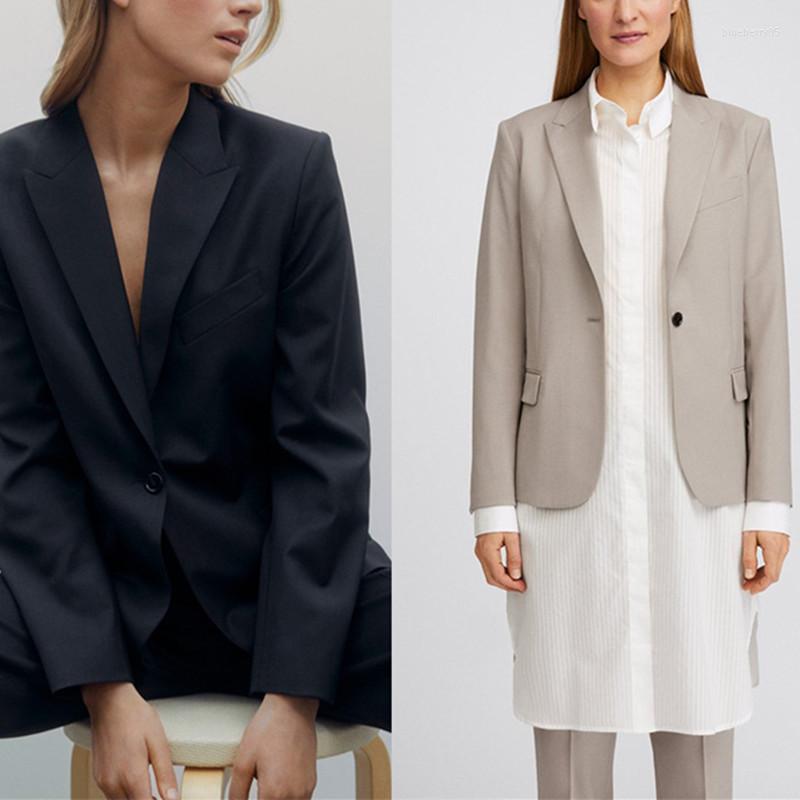 

Women's Suits Wool Blend Suit Coat Women's Single Button Simple Straight Long Sleeve Solid Color Office Lady Blazer Spring Autumn, Black