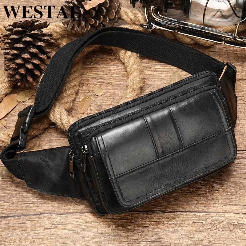 

WESTAL Male Fanny Pack Men's Waist Bag Genuine Leather Belt Pouch Hip s Sport Phone Money Men Packs 8966 221101, 8966-brown-laser