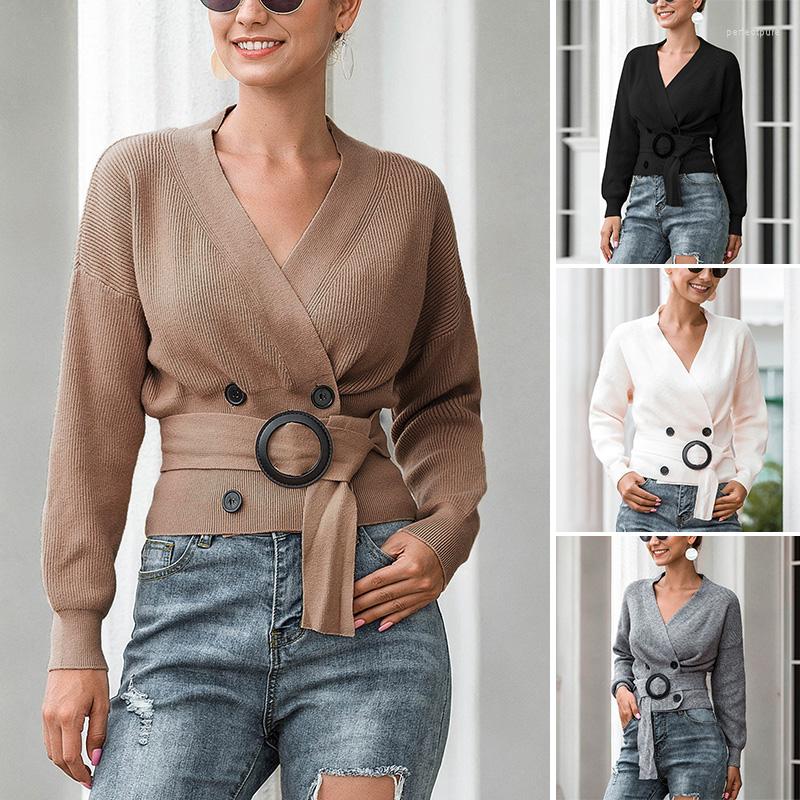

Women's Sweaters Womens Tops Deep V Neck Sweater Knitted Spring Autumn Pullover Jumper Button Strap Cardigans, Black