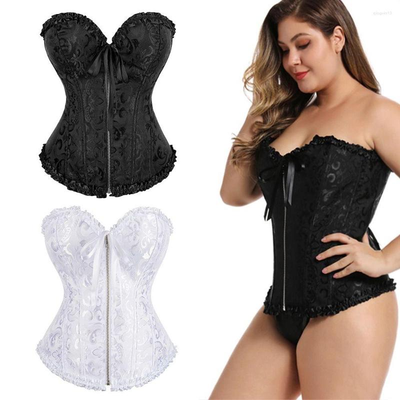 

Women's Shapers Women Intimates Lace Up Stays Corset Satin Brocade Bustier Top Waist Shaper Black, Black-s