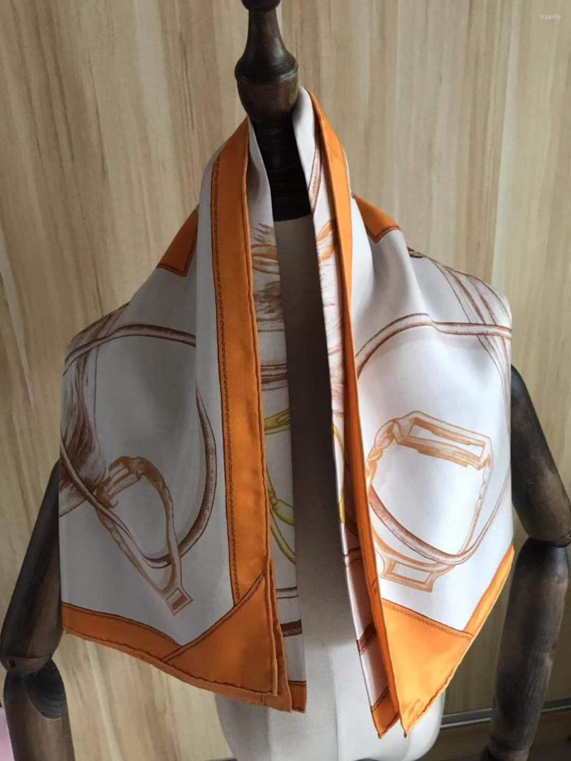 

Scarves 2022 Arrival Fashion Elegant Brand Orange Chain Silk Scarf 90 Cm Square Shawl Twill Wrap For Women Lady Girl