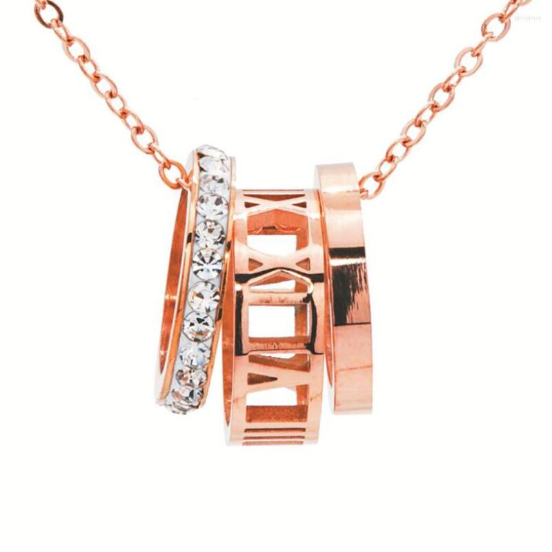 

Chains Stainless Steel Rose Gold Crystal Zircon Stone Circle Round Women Simple Pendant Necklace Jewelry Gift For Him