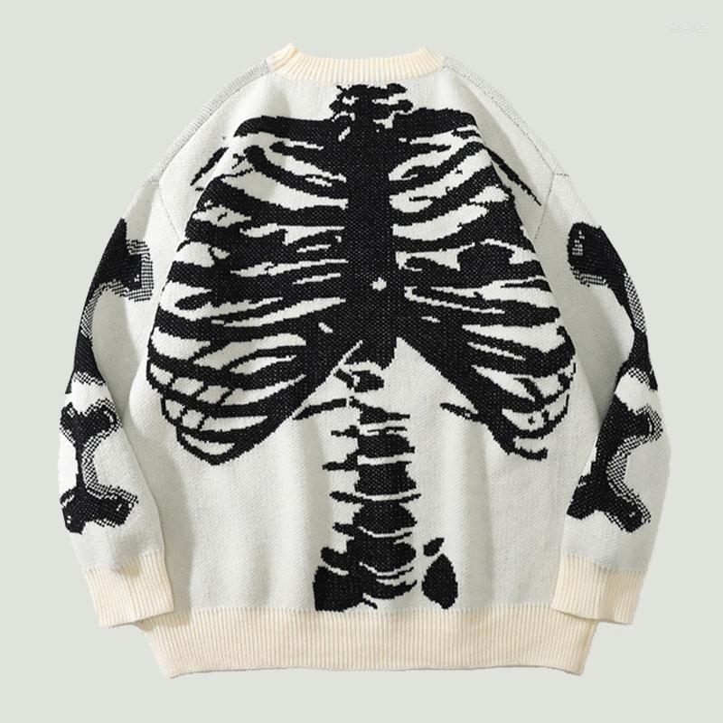 

Men's Sweaters Streetwear Vintage Skull Printed Knitted Mens Harajuku Hip Hop Oversize Loose O-Neck Cotton Pullover Unisex 2022 Autumn, White