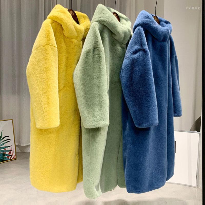 

Women's Fur Faux Coat 2022 Winter Jacket Women Mink Loose OverCoat Luxury Thicken Warm Oversize Female Plush Long, Green