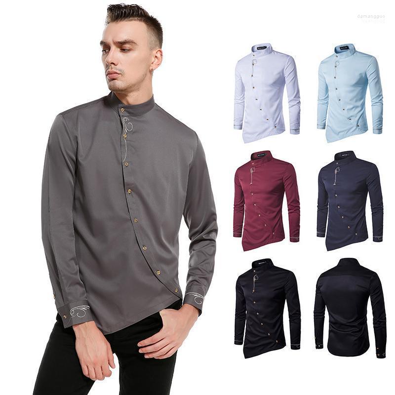 

Men' Casual Shirts Men' Shirt Long Sleeved Jacquard Diagonal Button Placket Tops Slim Irregular Dress, Black