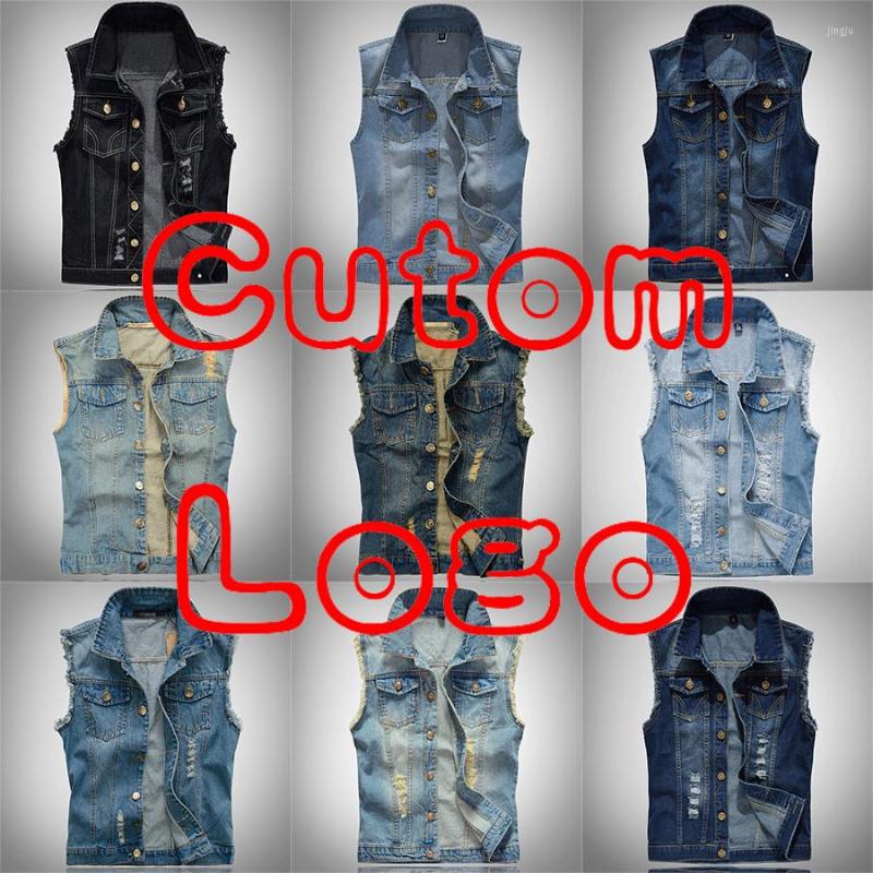 

Men's Vests Custom Logo Print Big Size Ripped Cowboy Waistcoat Male Sleeveless Jean Jacket Denim Vest Men Plus 5XL 6XL, Acid washed