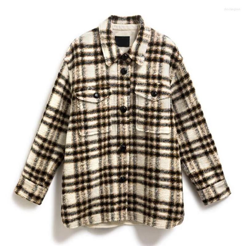 

Women' Trench Coats Jacket Women Short Coat 80% Wool Plaid Single- Breasted Pockets Casual Style Ladies Loose Fashion, Multi