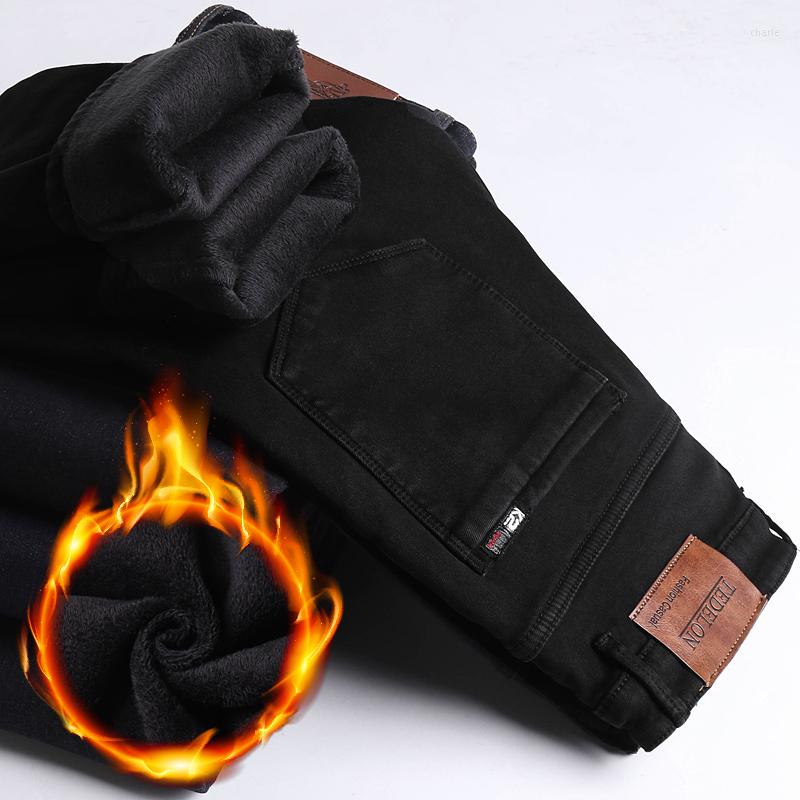 

Men's Jeans 40 42 44 46 Plus Size Winter Brand Fleece Thick And Warm High Quality Trendy Men's Fashion Fitted Black Stretch, Black fleece