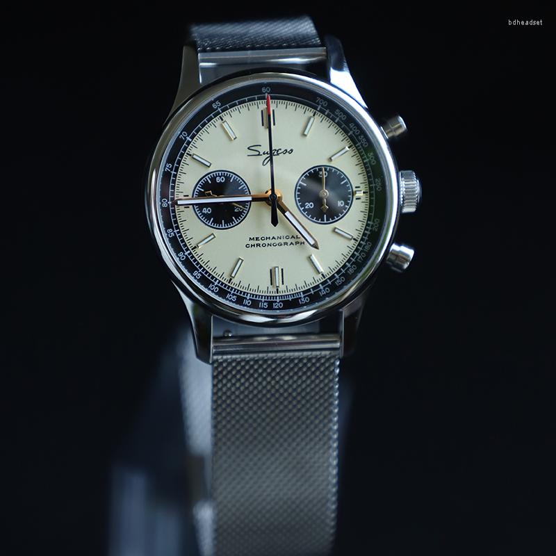 

Wristwatches Sugess Luxury Chronograph Mechanical Mens Watch Seagull Movement ST1901 40mm Sapphire Mesh Belt For Men 1963 Fashion, 40xm-wang-nogoose-be