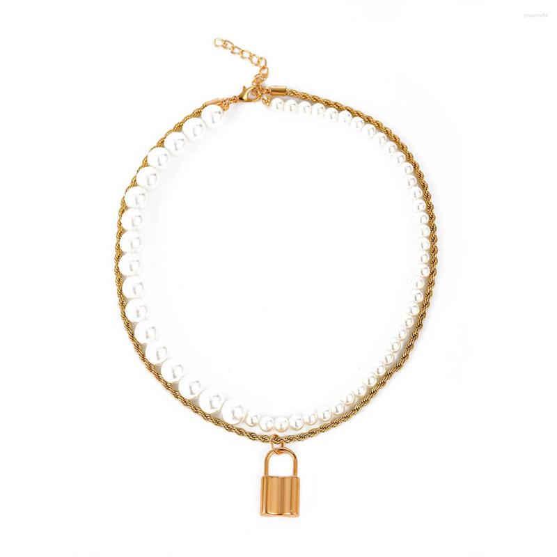 

Choker Retro Multilayer Clavicle Chain Necklace For Women Baroque Imitation Pearl Lock Pendant Collares Party Jewelry Gift