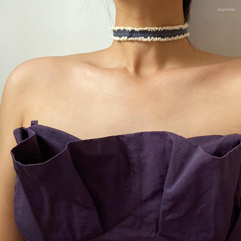 

Choker Vogallery Trendy Denim Women Fashion Good Quality Blue Short Necklace Summer Chocker Jewelry Club Accessories