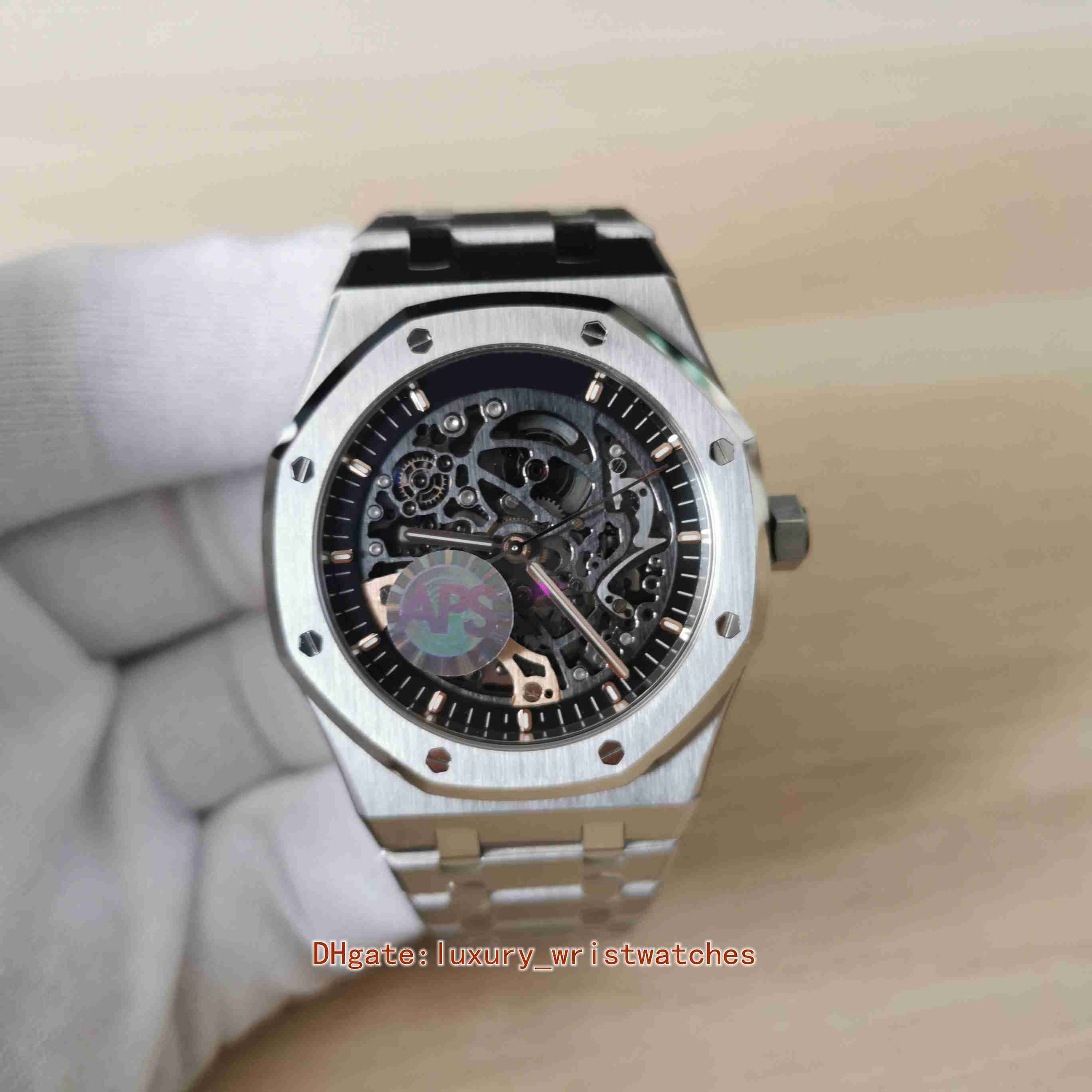 

APS Perfect men watch 15407OR.OO.1220ST.01 41mm 15407 Stainless Skeleton dial 3132 Movement transparent back Automatic mechanical mens watches wristwatches, No box papers