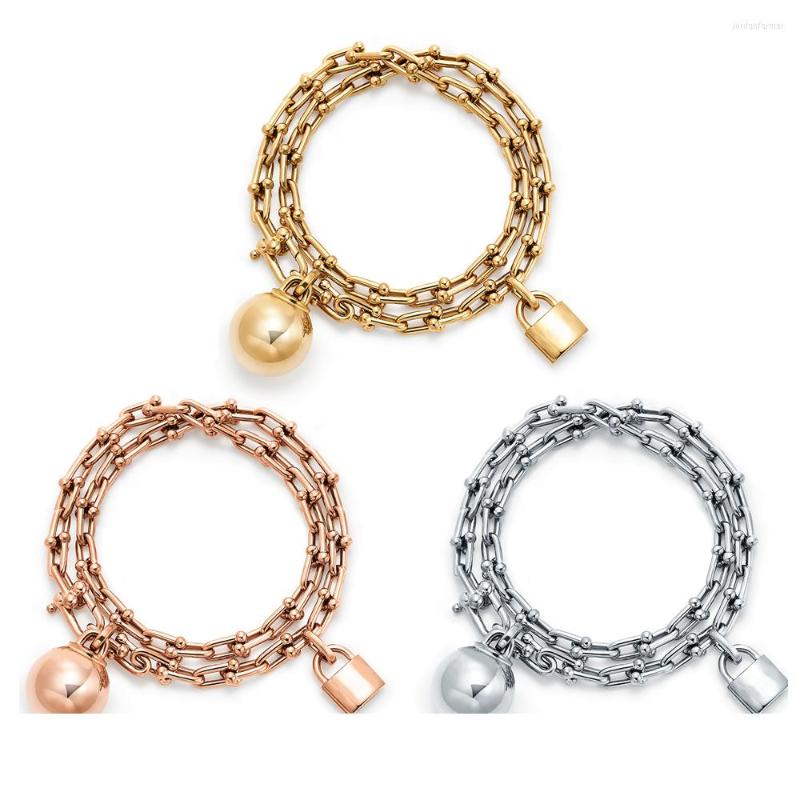

Link Bracelets Fashion S925 Sterling Silver Men'S And Women'S Lock Ball Pendant Bracelet Trend Simple Generous Luxury Party Gift
