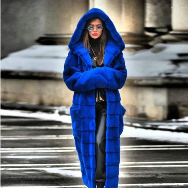 

Women' Fur 2022 Faux Coat For Women Hoodies Furry Thick Long Jacket Slim Autumn Winter Coats Womens Fashion Clothes, Blue