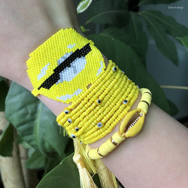 

Strand BLUESTAR MIYUKI Bead Bracelet For Women Yellow Lips Pulseras Mujer Moda Crystal Polymer Clay Armband Seashell Handmade Tassel
