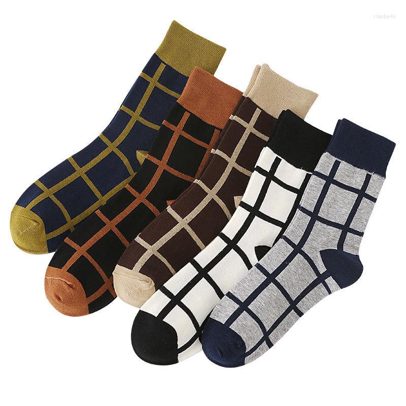 

Men's Socks Geometric Plaid Short Women Square Striped Black Cotton Lattice Ladies Sock Autumn Fashion Female Warm Casual Harajuku Sox