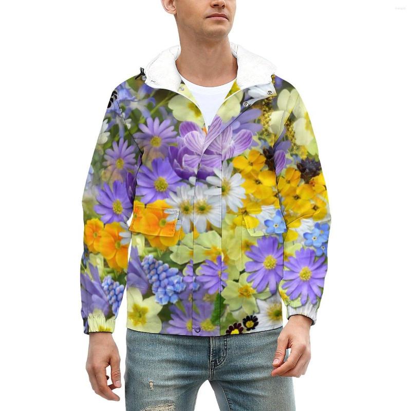 

Men' Jackets Purple Daisy Print Casual A Burst Of Flowers Windproof Thick Windbreakers Graphic Coats Winter Aesthetic Loose Jacket, Style-16