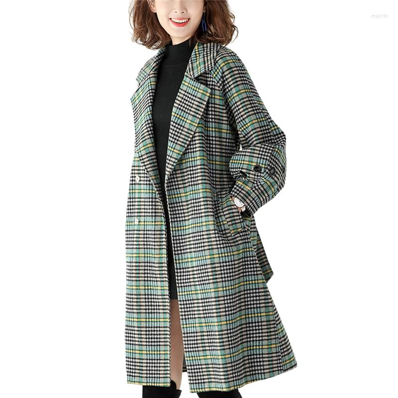 

Women' Wool Women Oversize Long Coat Plaid Loose Double Single-breasted Fashion Female Spring Autumn Outerwear 2022 Jackets Trench, Photo color