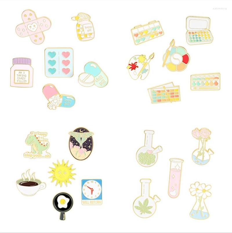 

Brooches Coffee Sun Dinosaur Anime Enamel Pins Chemistry Pharmacist Badge Pharmacy Heart Brush Art Oil Painting Brooch Jewelry