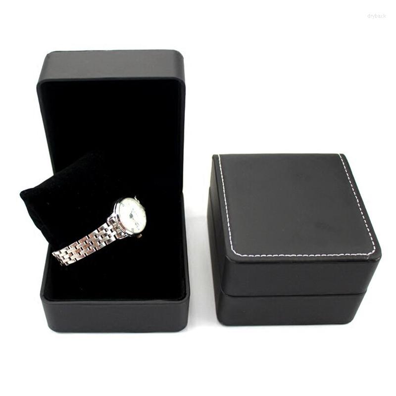 

Watch Boxes Wholesale Leather Case Black Square Round Corner Display Box Fashion Mens Jewelry Holder