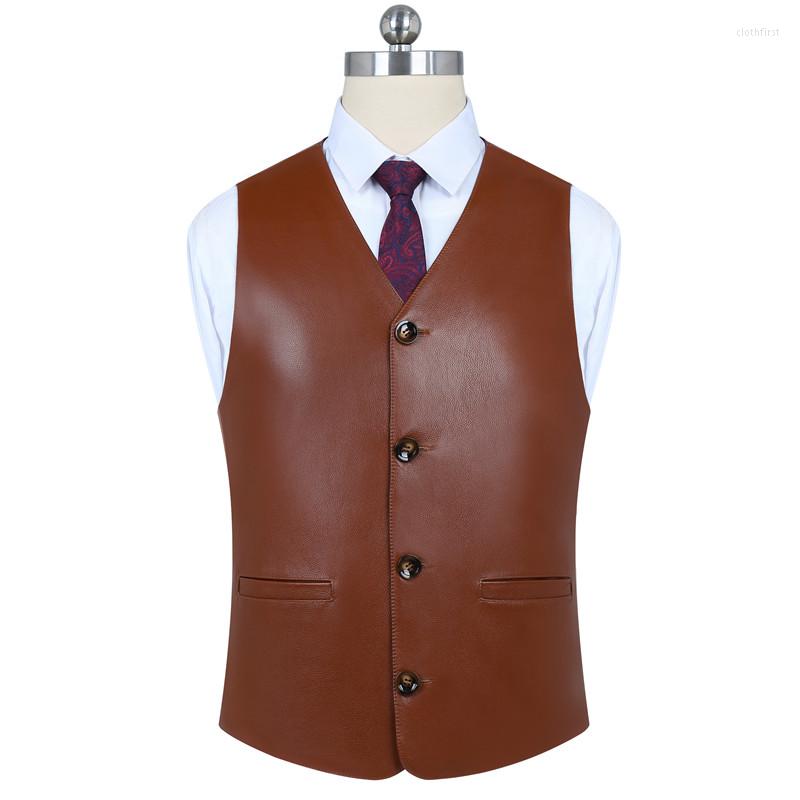 

Men' Vests Men Genuine Cowhide Leather Suit Vest Gentleman Business Casual Slim Real Waistcoat Tank Top Sleeveless Jacket, Black