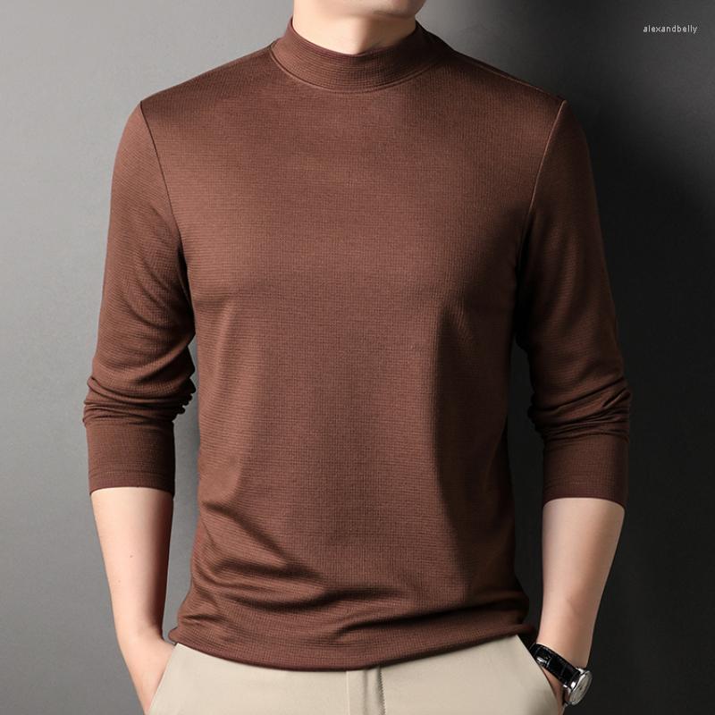 

Men's T Shirts MLSHP Cashmere Men's T-shirts High Quality Long Sleeve Soild Color Turtleneck Spring Autumn Casual Male Caramel 3XL, Black
