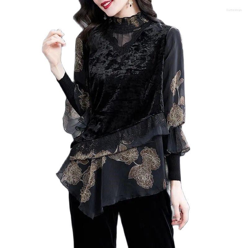 

Women's Jackets Women Mid-Length High-End Velvet Top 2022 Female Brand Fashion Lace Stitching Middle-Aged Mother To Wear Autumn Winter A1104, Black