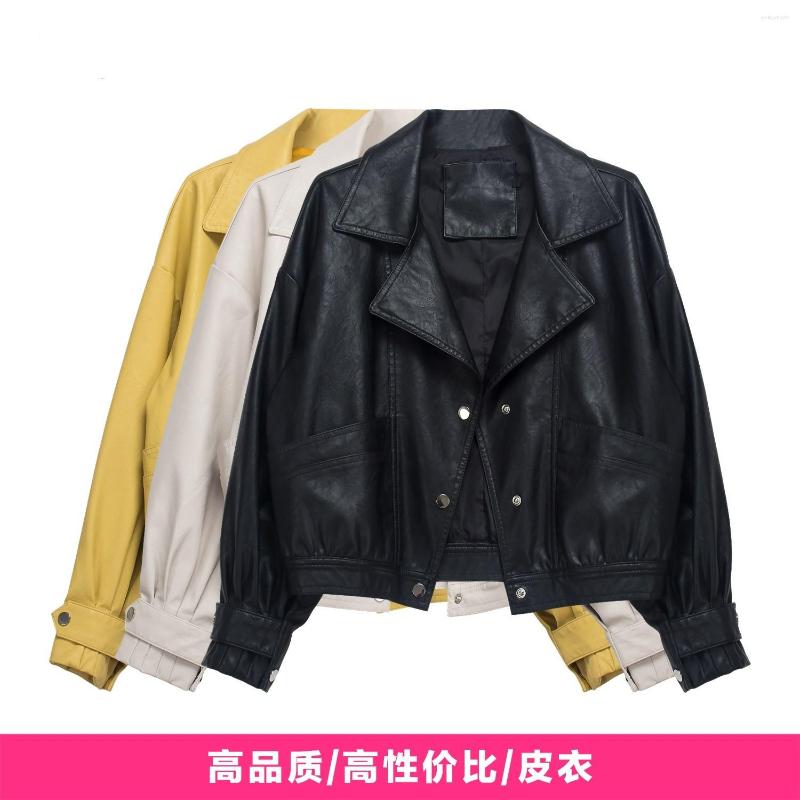 

Women' Leather Women' Short Clothing In The Spring Autumn Of 2022 Korean Casual Motorcycle Loose Pu Jacket, Black