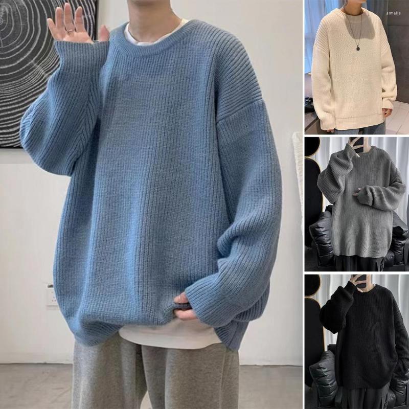 

Men's Sweaters Men's Solid Color Autumn Winter Korean Fashion O-Neck Loose Pullovers Couples Basic Warm Knitted Sweater Teens Jumpers, Black