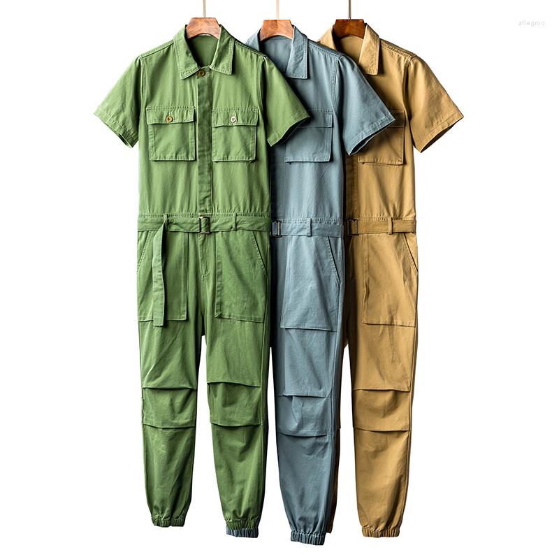 

Men' Tracksuits Jumpsuits Men Short Sleeve One Piece Overalls Cotton Casual Mens Jumpsuit Rompers Summer Male Set Clothes Plus Size 5XL, Black