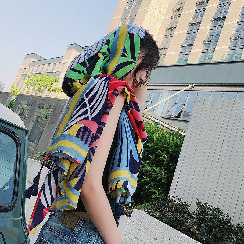 

Scarves Oversized Cotton And Linen Scarf Printing National Wind Seaside Holiday Sunscreen Shawl Beach Towel Women