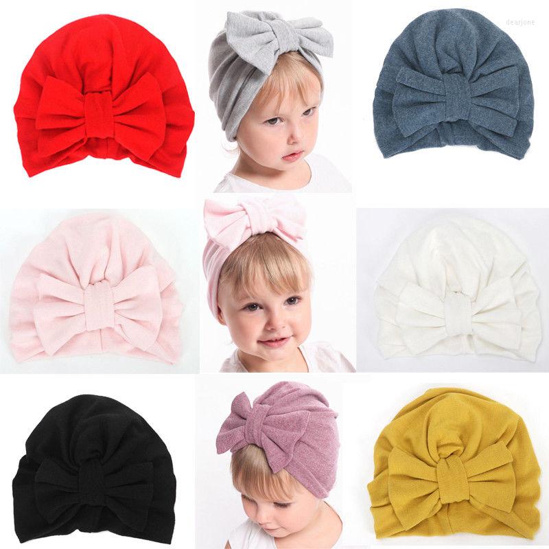 

Hats 2022 Cute Kid Beanies Born Infant Toddler Baby Boy Girl Turban Bowknot Soft Cotton Beanie Hat Cap Po Props, White