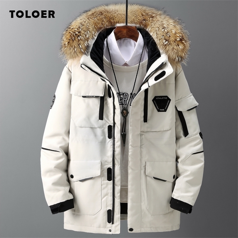 Winter Style Mens Jacket Casual Cotton-padded Thick Warm Men Coat Fur Collar Hooded Male Outerwear Trendy Parka Coat 201124