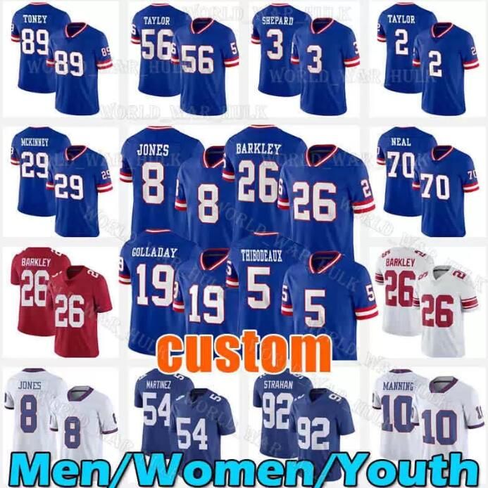 

CUSTOM Stitched Football jersey New York''Giants''5 Kayvon Thibodeaux Barkley Daniel Jones Kenny Golladay Lawrence Taylor Untouchable Elite, With logo