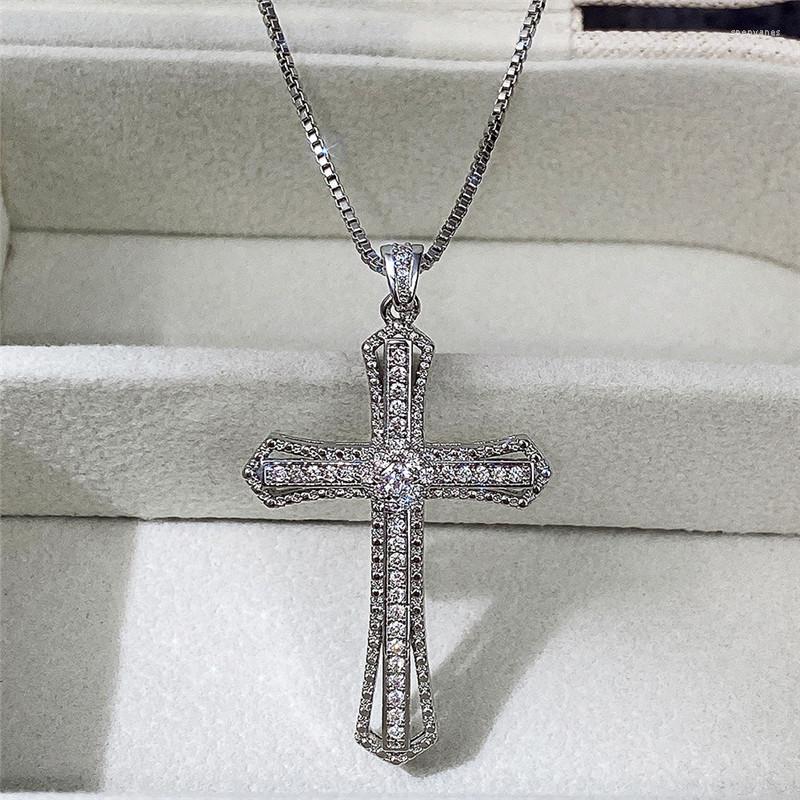 

Chains Korean Fashion Cross Necklace With Dazzling CZ Stone Luxury Silver Color Cool Neck Y2k Accessories For Women Coquette Jewlery