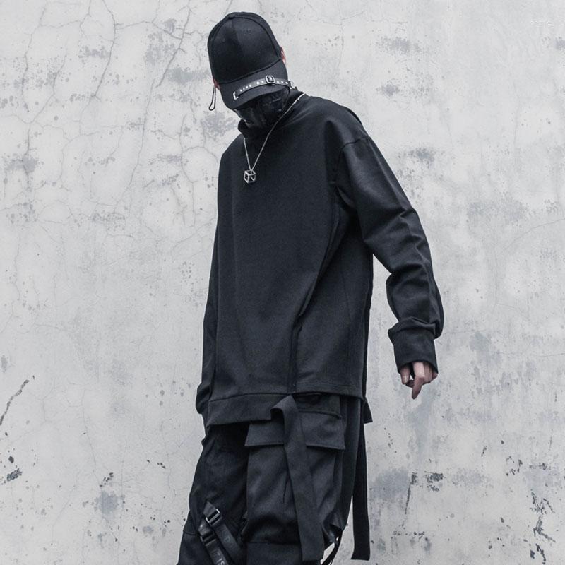 

Men' Hoodies Unisex Irregular Vented Men' Clothes Harajuku Ribbon Hoodied Round Neck Long Sleeve Sweatshirt Streetwear Hiphop, Black