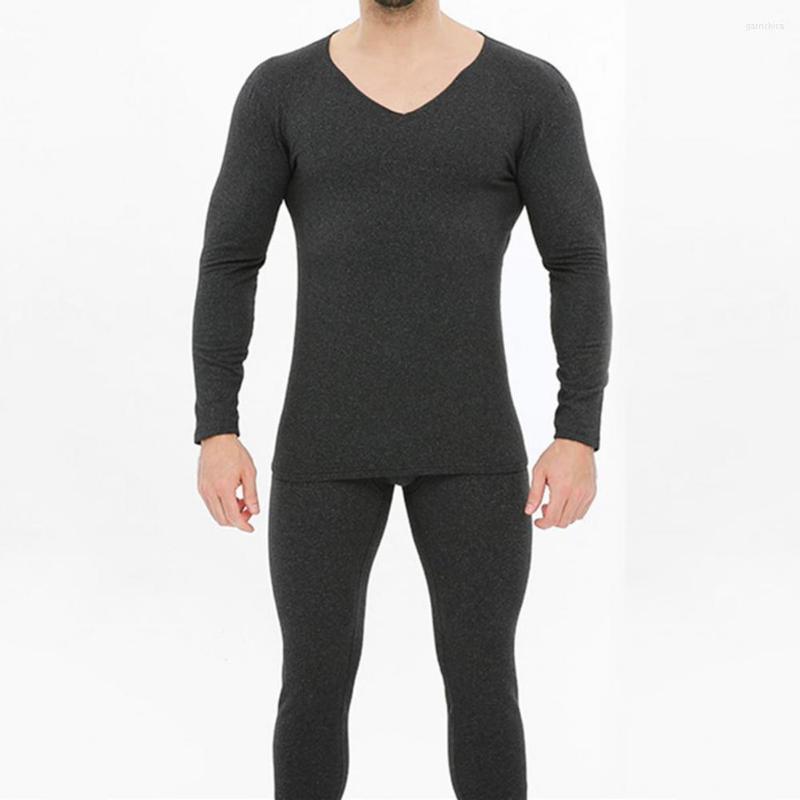 

Undershirts Comfy Autumn Base Suit O Neck Plus Size Solid Color Thermal Men Underwear Sets Winter 2 Pcs/Set, Black