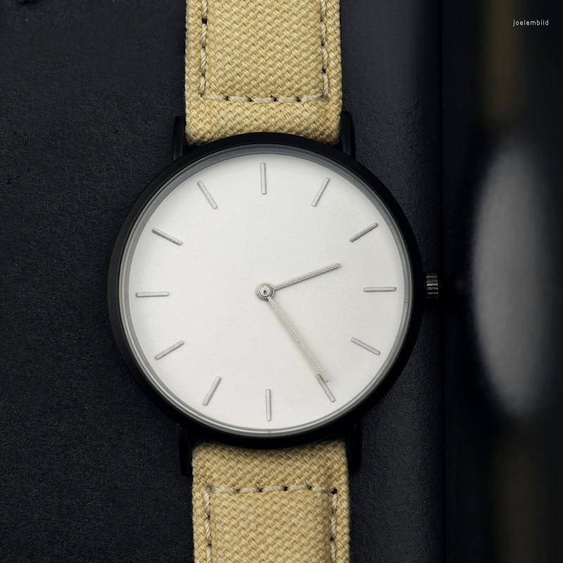 

Wristwatches 2022 Enmex Stylish Cool Men Wristwatch Business Temperament Casual Fashion Bright Canvas Strap Simple Clock Quartz Lady Watch, A2